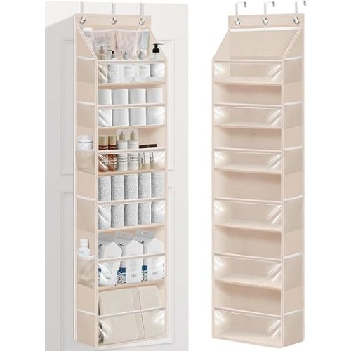 STORAGE MANIAC Over The Door Organizer Large Capacity Hanging Organizer, Clear Deep Pockets Behind Door Closet Organizer and Storage for Nursery, Bathroom, Bedroom, Pantry, 1 Pack Oat Beige