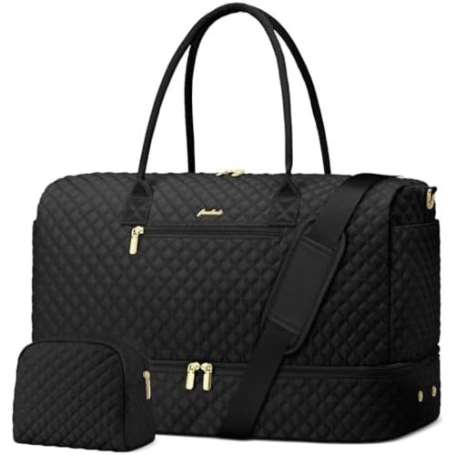 Travel Weekender Bags for Women - Duffle Bag Women with Shoe Compartment Carry On Overnight Bag with Toiletry Bag Duffel Bags with Wet Pocket for Gym Hospital Bags for Labor and Delivery Black