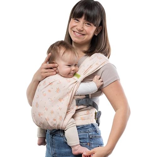 Boba Pre-Wrapped Baby Wrap Carrier with Buckle, Easy Adjust Soft Infant Baby Carrier Hybrid for Boy or Girls, Baby Sling for Newborn up to 35 lbs (Posy)