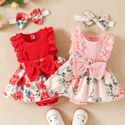 Zukuco Newborn Baby Girl Romper Outfits Cute Ruffle One Piece Floral Jumpsuit Dresses and Headband Summer Baby Clothes
