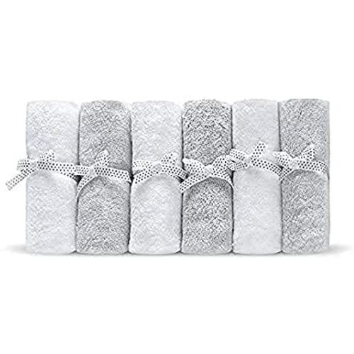 Brooklyn Bamboo Washcloths for Toddlers-Pack of 6 White and Grey Color