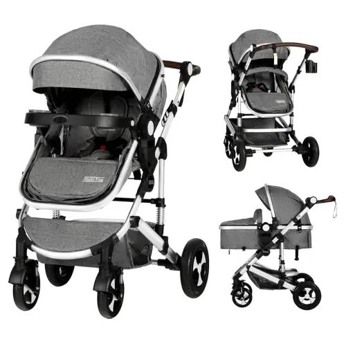 Kinder King 3 in 1 Reversible Baby Stroller w/Detachable Tray, Convert to Newborn Pram, Folding Infant Carriage for Toddler, Adjustable Canopy & Handle, Aluminum Alloy, Suspension Wheels