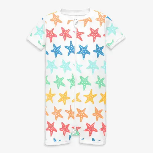 Organic short sleeve zip romper in rainbow starfish | Primary.com