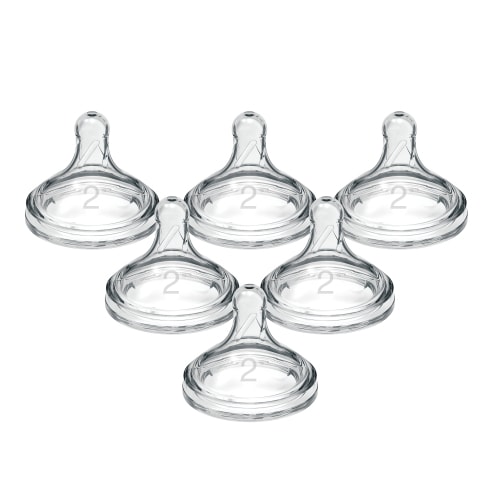Dr. Brown's Options+ Wide-Neck Baby Bottle Nipple - Level 2, Medium Flow - 6-Pack - 3m+