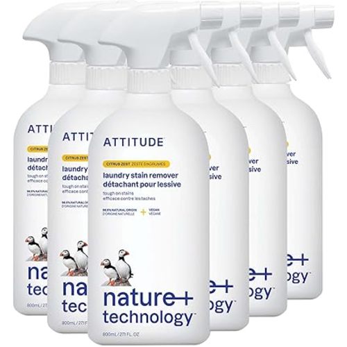 ATTITUDE Laundry Stain Remover, Plant and Mineral-Based Ingredients, Vegan and Cruelty-free Household Products, Citrus Zest, 27.1 Fl Oz (Pack of 6)