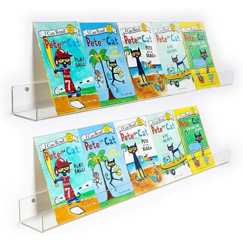 NIUBEE 2 -Packs Kids Acrylic Floating Bookshelf 36 Inch, Clear Bathroom Wall Floating Shelves, Invisible Wall Bookshelves Ledge Book Shelf, 50% Thicker with Free Screwdriver - 36inches