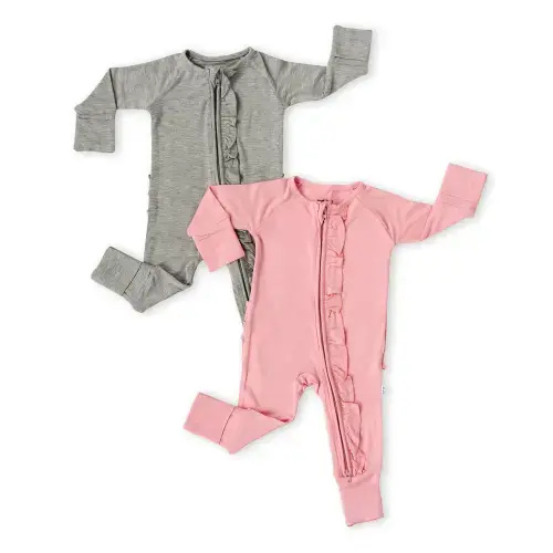 Solid Ruffle Zippy Two-Pack Gift Box - Little Sleepies | PINK & GRAY | Size: 0-3 MONTHS