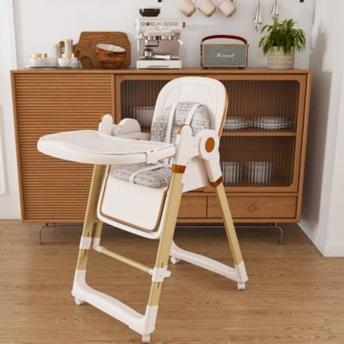 Convertible Baby High Chair & Rocker – 5-Point Harness, Foldable with Locking Wheels & Removable Tray, for 6M-3Yrs, White