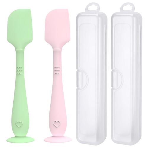 2 Pack Diaper Cream Spatula with Hygienic Travel Case, Butt Spatula Baby with Suction Base, Baby Butt Paste Spatula, Soft Silicone Diaper Rash Cream Applicator Large Size (Green & Pink)