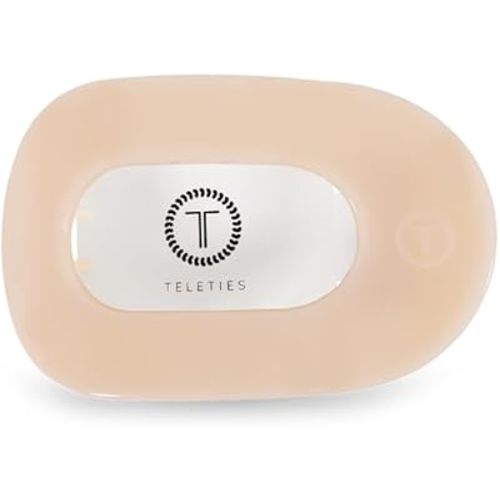 TELETIES - Large Flat Round Clip - Strong Grip, Bendable Teeth, Comfortable Curved Design - For Lying Down, Yoga, Driving & More - Ideal for Thick Hair - For All Hair Textures - Almond Beige