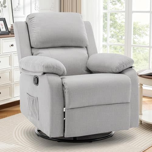 Korser Recliner Chair, 360 Swivel Rocker Chair for Adults, Small Rocking Recliner for Small Spaces, Upholstered Fabric Glider Recliner Nursery