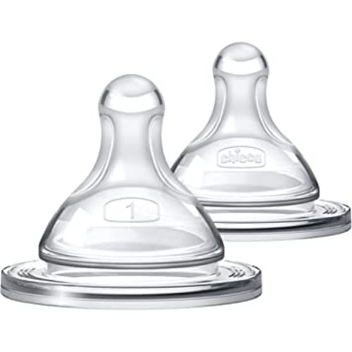 Chicco Duo 100% Silicone Intui-Latch Baby Bottle Nipple with Anti-Colic Valve | Skin-Like Texture and Breast-Like Flow | Stage 1, Slow Flow | 2pk | 0+ Months