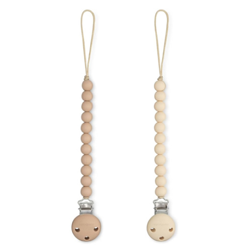 Comfy Cubs Pacifier Clips 2 Pack - 100% Food Grade Silicone Baby Pacifier Clips, BPA & PVC Free - CPSIA Certified, Lightweight and Flexible Baby Gifts - Beige & Light Beige