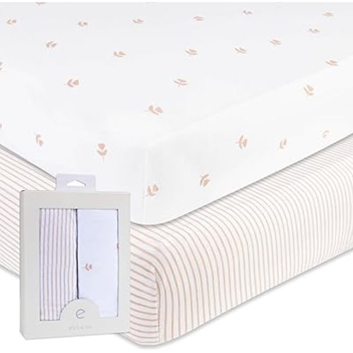 Ely’s & Co. Crib Sheets Baby Girl Fitted Crib Mattress Sheet Set, 2 Pack, 100% Jersey Knit Cotton, Infant and Toddler Nursery Bedding, Pink Tulip Collection, 28” x 52”