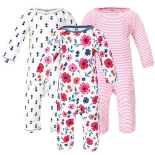 Touched By Nature Baby Girl Organic Cotton Coveralls 3pk, Garden Floral, 0-3 Months