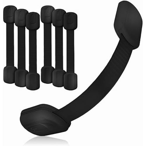 3M Adhesive Child Safety Strap Locks by Baby Proof Me, Baby Latches for Cabinets, Dishwashers, Fridges, Ovens and Trash Cans, Stain Free Toilet Lock (6 Safety Latches)