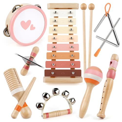 Musical Toys for 1 Year Old Girls Gifts - 8 in 1 Musical Instruments for Toddlers 1-3 - One First Christmas Birthday Gifts for Toddlers Ages 0-2 - Wooden Montessori Toy for Babies 6-12-18 Months