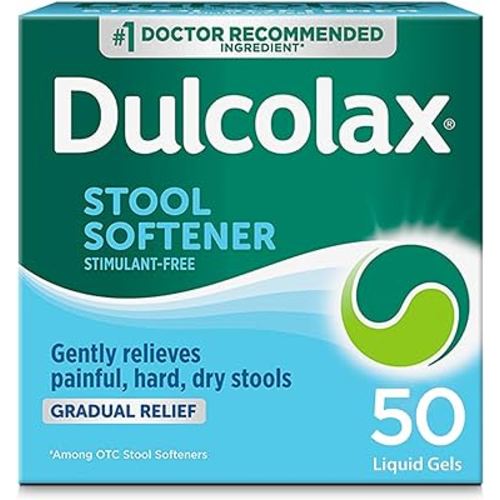 Dulcolax Stool Softener Laxative Liquid Gel Capsules, Gentle Constipation Relief for Hard, Dry Stools, Docusate Sodium 100 mg, 50 Count