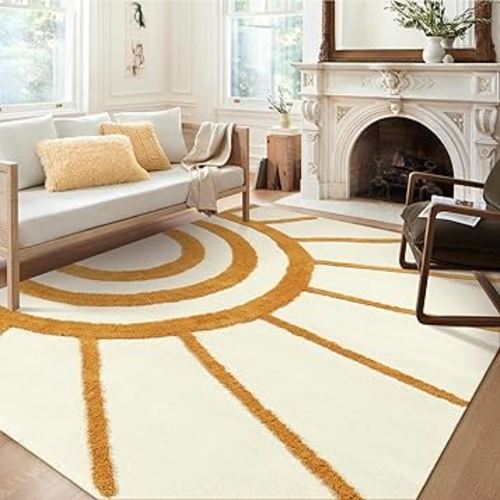 OJIA Boho Living Room Rug 5'x8', Large Washable Rugs Soft Tufted Bedroom Rug Nursery Rug, Cotton Woven Beige Area Rugs Floor Carpet for Dorm/Kids Room/Dining Room/Office