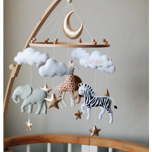 Safari Animals Mobile With Embroidered Spots Baby Neutral - Etsy