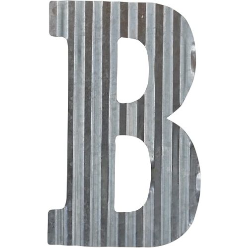COLLECTIVE HOME - 12" Metal Letter Wall Decor, Galvanized Steel Numbers, Rustic Hanging Decor Symbols, Corrugated Metal Decoration, House Number (B)