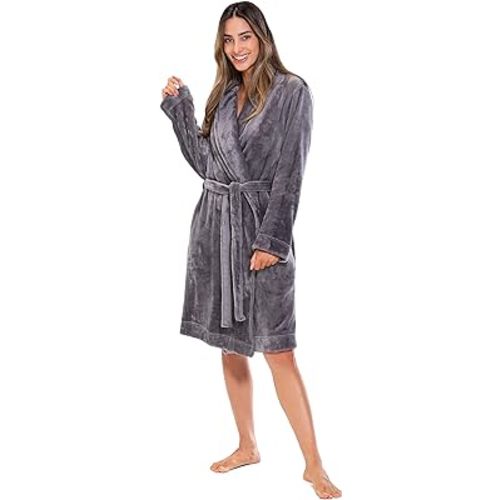 Turquaz Robes For Women, Womens Fleece Shawl Collar Soft Plush Knee Length Spa Robe