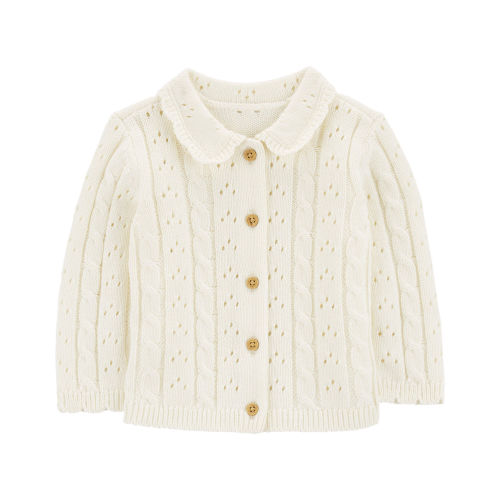 Cream Baby Pointelle Button-Front Sweater Knit Cardigan
