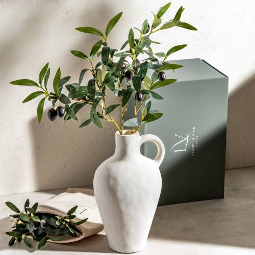 Faux Olive Branch Arrangement, Neutral Vase, Modern Nordic Decor