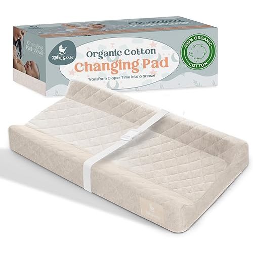 Organic Cotton Changing Pad - Soft & Breathable Diaper Changing Pad, Safe Non-Slip Waterproof Design | Removable & Washable Baby Changing Pad Cover | Standard Changing Pad for Dresser - Winter Sand