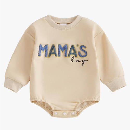 FIOMVA Baby Boy Fall Clothes Newborn Bubble Romper Toddler Long Sleeve Mama's Boy Letter Bodysuit Winter Infant Outfits