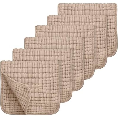 Looxii Muslin Burp Cloths 100% Cotton Muslin Cloths Large 20''x10'' Extra Soft and Absorbent 6 Pack Baby Burping Cloth for Boys and Girls (Brown)