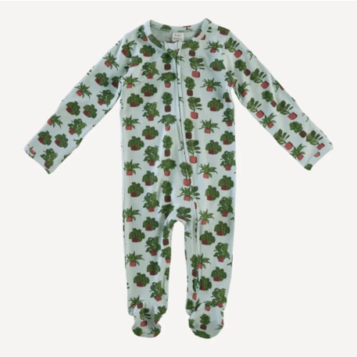 long sleeve two way zipper footie | houseplant | bamboo