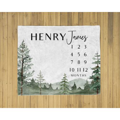 Forest Milestone Blanket Baby Boy Personalized Month Tracker, monthly age growth blanket with Name, Baby Photo Prop Custom Baby Shower Gift