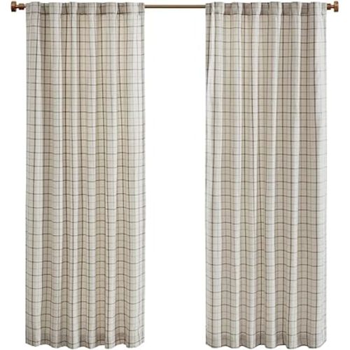 Madison Park Anaheim Cabin Plaid Curtain Window, Thermal Insulated Fleece Lining, Living Room Decor Light Blocking Drape for Bedroom, 1-Single Panel Pack, 50" x 95", Rod Pocket, Natural