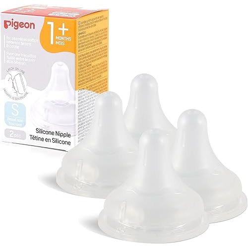 Pigeon Silicone Nipple (S) with Latch-On Line, Natural Feel, 1+ Months, 4 Counts