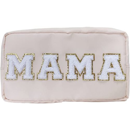 Chenille Letter Bag Mama Gift Makeup Bag Nylon Cosmetic Bag with Varsity Patch Makeup Pouch Bag Gift Toiletry Bag For Travel