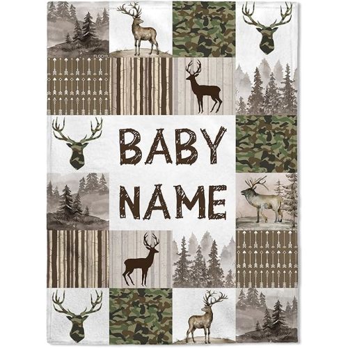 FLOCHIL Personalized Baby Blankets, Custom Baby Blanket - Baby Blanket with Name for Boys, Best Gift for Baby, Newborn Elephants Flush Fleece (30x40) (Deer)