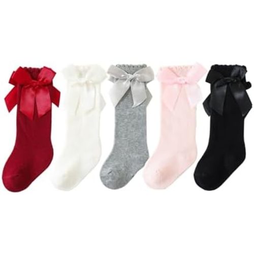 CHUNG Toddler Baby 0-7Years Girls Cotton Knee High Socks Cute Bowknot Party School Uniform Casual Stockings Over Calf