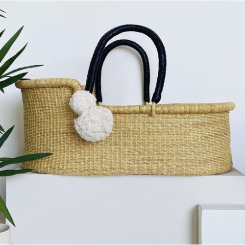 Natural<br>African Moses Basket<br>Black Handle