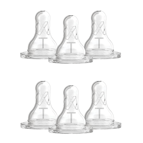 Dr. Brown’s Level T Narrow Baby Bottle Nipple, Slower Flow Rate for Infants, 100% Silicone Bottle Nipple, BPA Free, 0m+ – 6-Pack