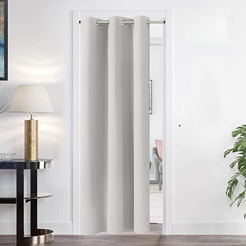 Deconovo 100% Blackout Curtains – Noise Reducing, Thermal Insulated Drapes – Grommet Room Darkening Window Panels – Light Blocking & Privacy Protection (Greyish White, 42x84 Inch, 1 Panel)