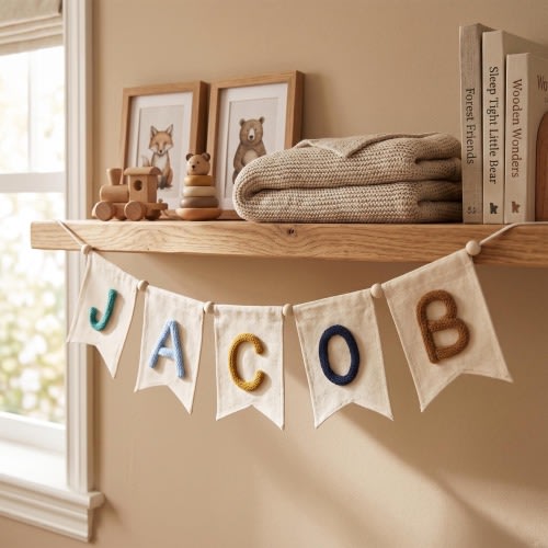 Personalized Baby Name Bunting, Fabric Yarn Letter Garland, Nursery Decor Sign