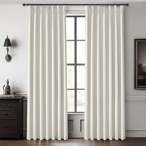 QJmydeco Luxury Pinch Pleated Linen 86 Inch Curtains for Living Room, Boho Blackout Viral Curtains Thermal Heat Blocking Heavy Drapes with Hooks Rings Back Tab for Bedroom Windows 2 Panels Set