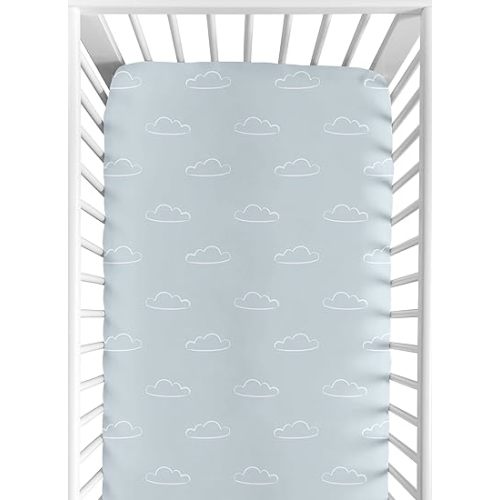 Sweet Jojo Designs Blue Clouds Boy Baby Fitted Crib Sheet for Infant Newborn Nursery Toddler Bed Room Standard Mattress - Slate and White Cloud Sky for Vintage Airplane Aviator Aviation