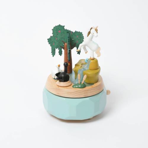 Unicorn and Swans Wooden Music Box