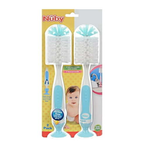 Nuby Baby 2-Pack 2-In-1 Bottle Brushes With Suction Base - blue, one size