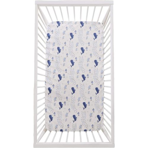 Levtex Baby - Boho Bay Sealife Crib Fitted Sheet - Fits Standard Crib and Toddler Mattress - Tossed Whale, Fish, Turtles - Navy, Blue, Grey, White - Nursery Accessories - 100% Cotton