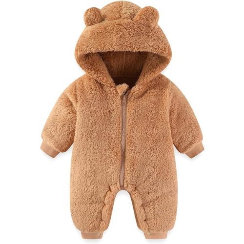Newborn Baby Bear Outfit Suit Girls Boys Fleece Jumpsuit Romper Hooded Winter Snowsuit Clothes