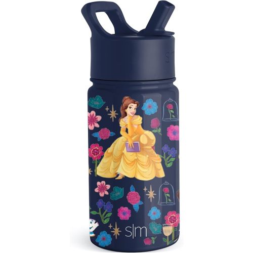 Simple Modern Disney Princess Belle Kids Water Bottle with Straw Lid | Reusable Insulated Stainless Steel Cup for Girls, School | Summit Collection | 14oz, Belle's Garden
