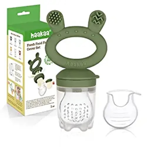 Haakaa Baby Fruit Food Feeder Pacifier | Milk Frozen Set | Silicone Feeder and Teether for Infant Safely Self Feeding, BPA Free Teething Relief Toy (Olive Green) - OliveGreen